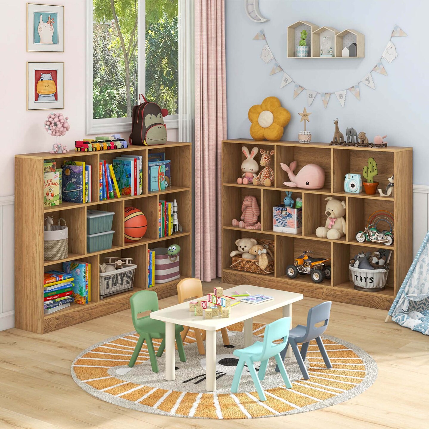 Costway 10-Cube Bookcase 41&#x22; Wooden Toy Storage Organizer for Kids Bookshelf White/Natural