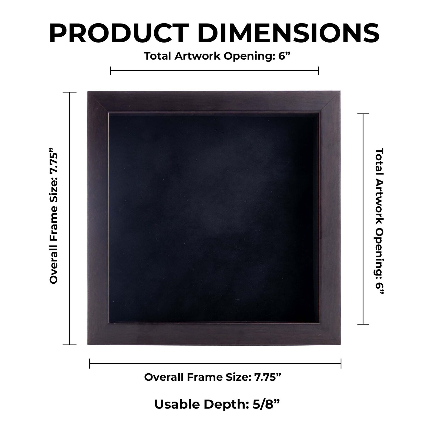 Rich Dark Brown Wood Shadow Box Frame with Acrylic Front - Black Suede Backing, 30 Sizes