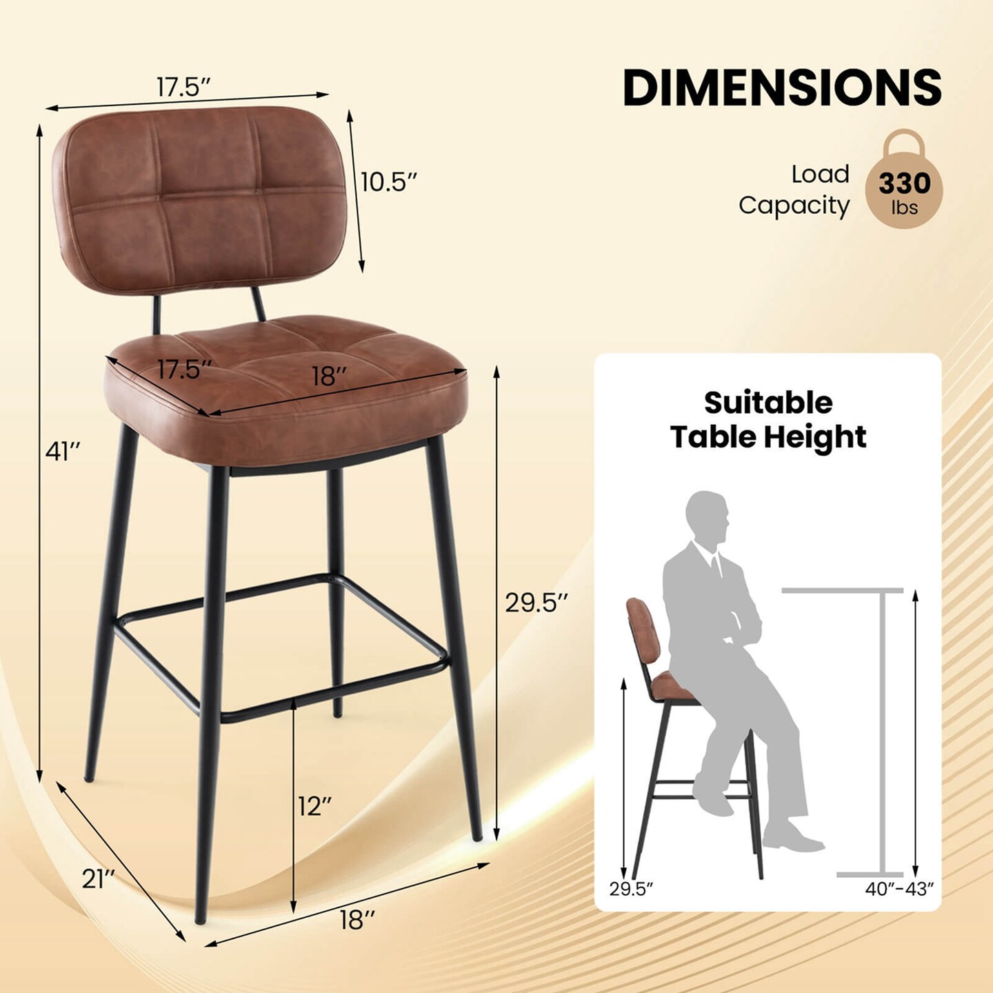 Costway Set of 2/4 Bar Stools with Padded Seat Footrest &#x26; Metal Legs PU Leather for Kitchen