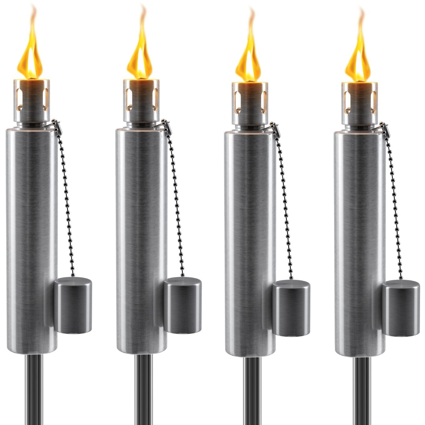 Sorbus Set of 4 Stainless Steel 5ft Outdoor Torches - Decorative Garden & Yard Lights - Fiberglass Wick & Snuffer Cap