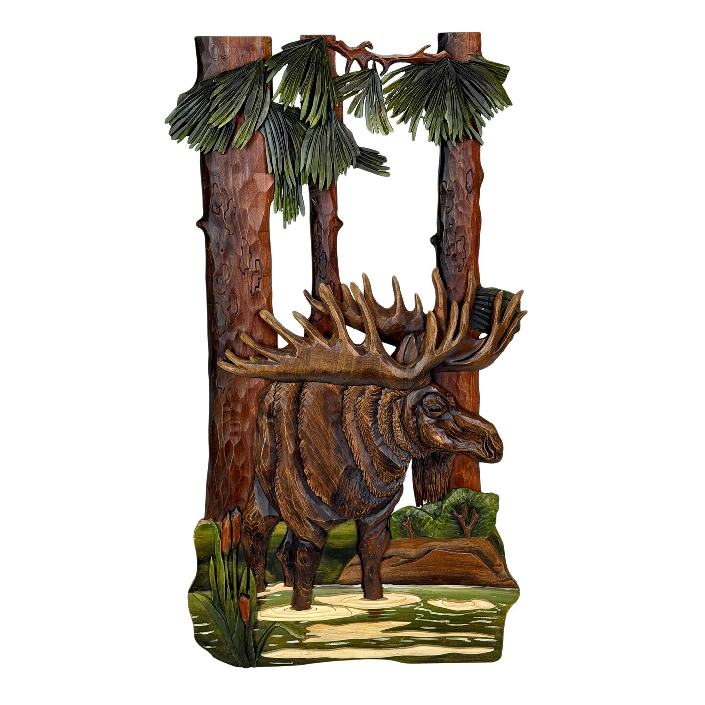 31x17 Intarsia Wood Moose Wall Sculpture Rustic Cabin Lodge Wildlife Decor