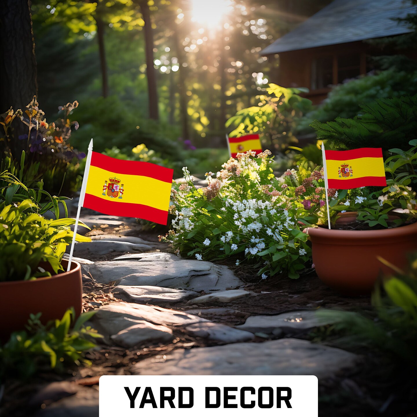 G128 12 Pack Handheld Spain Spanish Stick Flags | 4x6 In | Printed 150D Polyester, Country Flag, Solid Plastic Stick, Spear White Tip