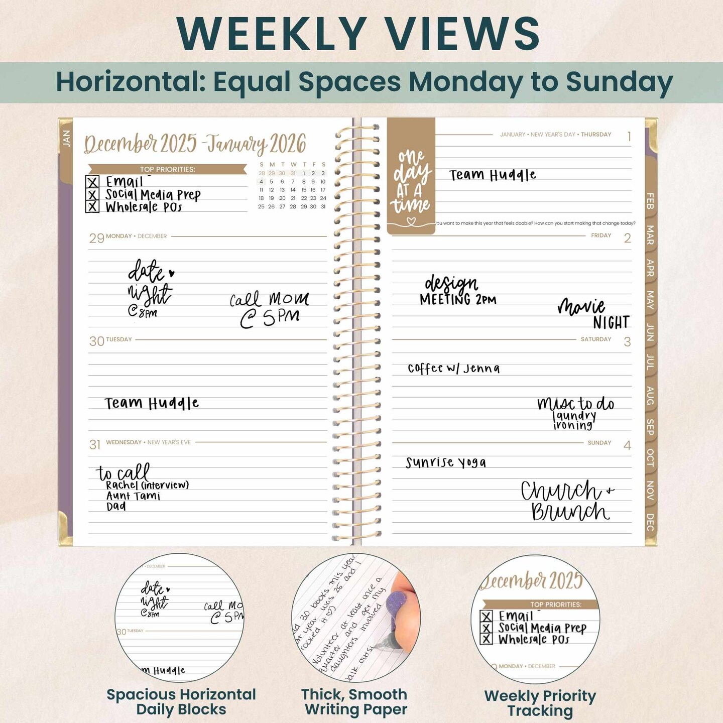 bloom daily planners 2026 Hard Cover Weekly & Monthly Planner, 5.5" x 8.25", Linen, Purple