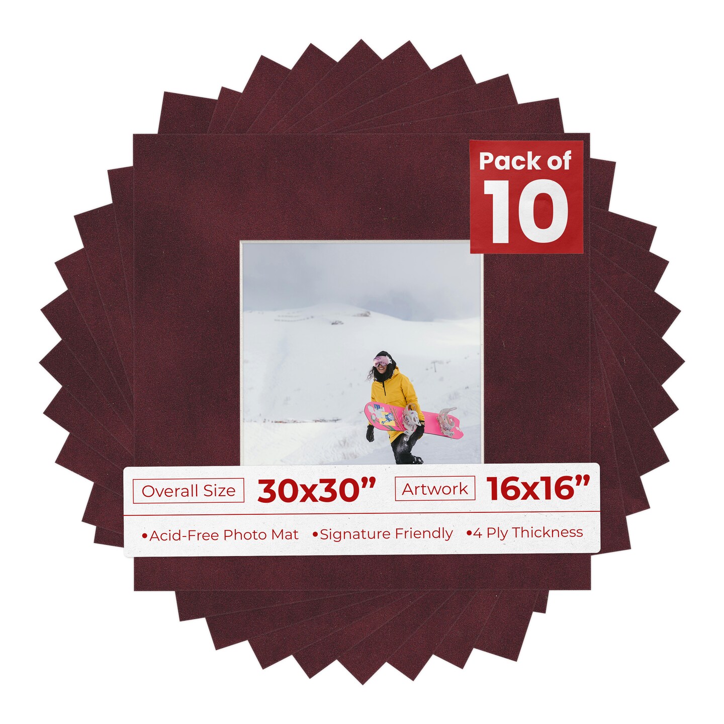Dark Red Suede Mat Board for 30x30 Frames - Fits 16x16 Photos