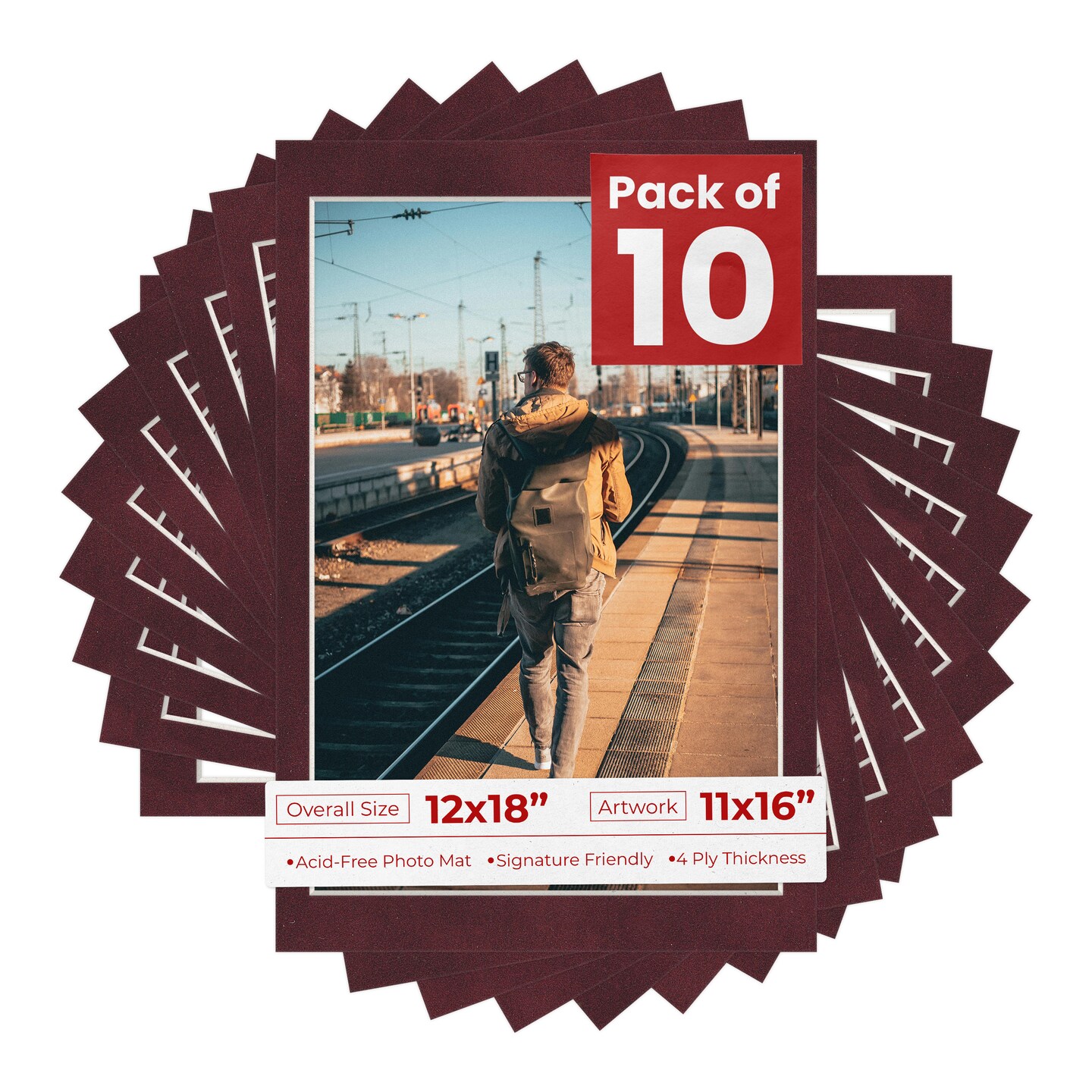 Dark Red Suede Mat Board for 12x18 Frames - Fits 11x16 Photos