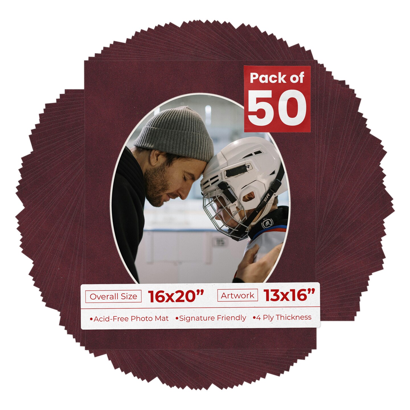 Dark Red Suede Mat Board for 16x20 Frames - Oval Opening for 13x16 Photos