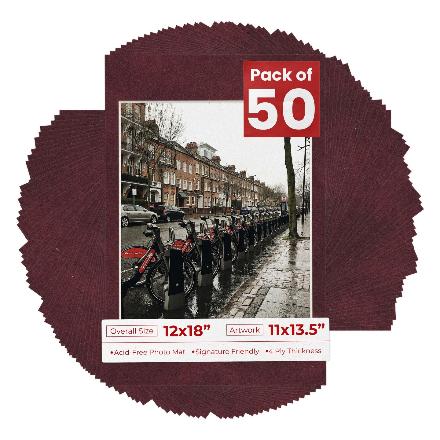 Dark Red Suede Mat Board for 12x18 Frames - Fits 11x13.5 Photos