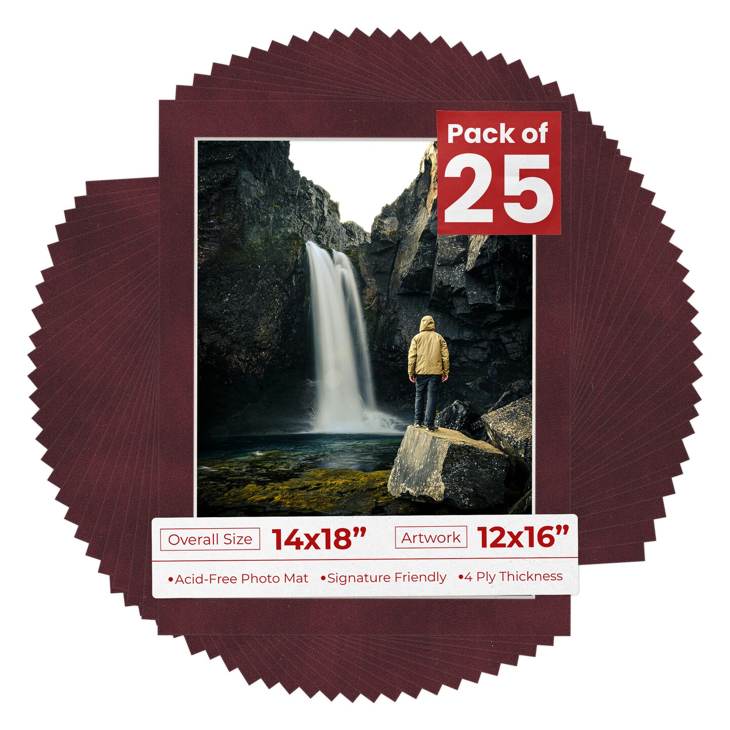Dark Red Suede Mat Board for 14x18 Frames - Fits 12x16 Photos