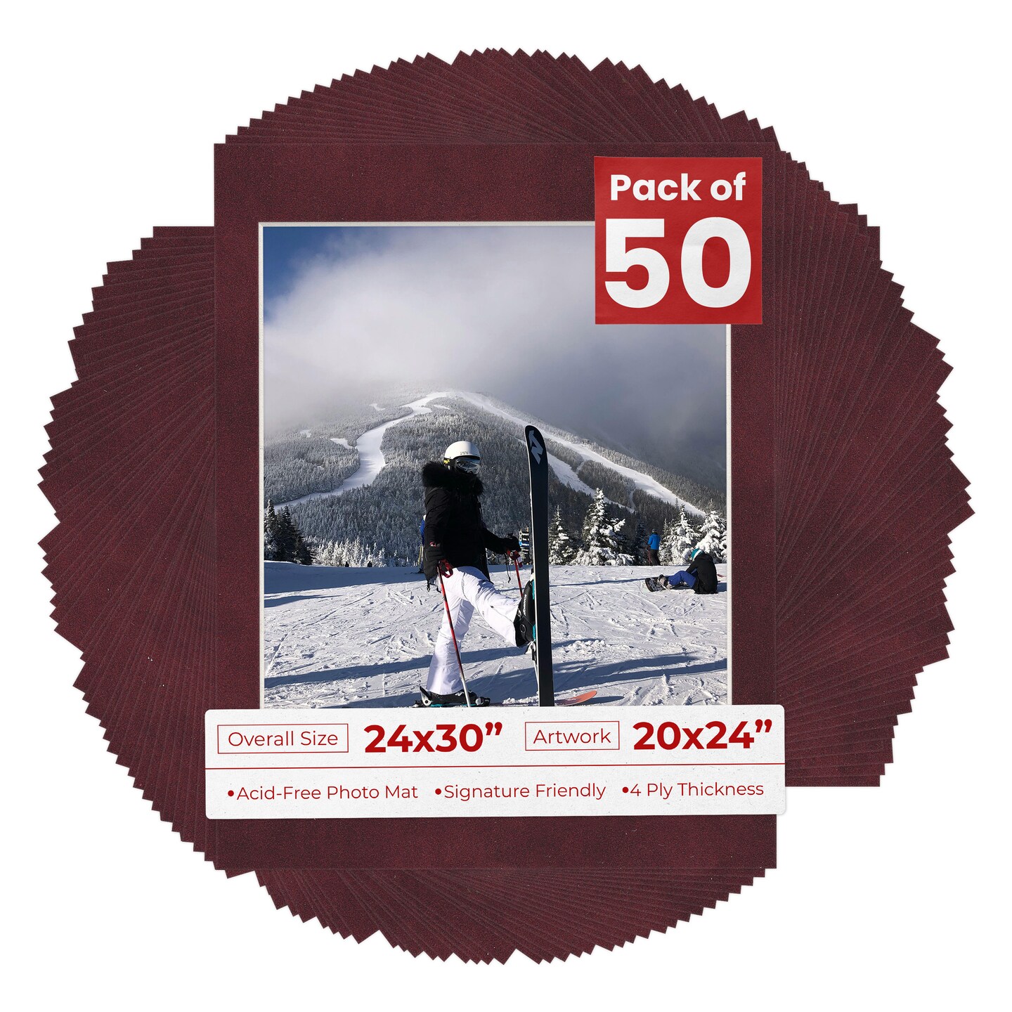 Dark Red Suede Mat Board for 24x30 Frames - Fits 20x24 Photos