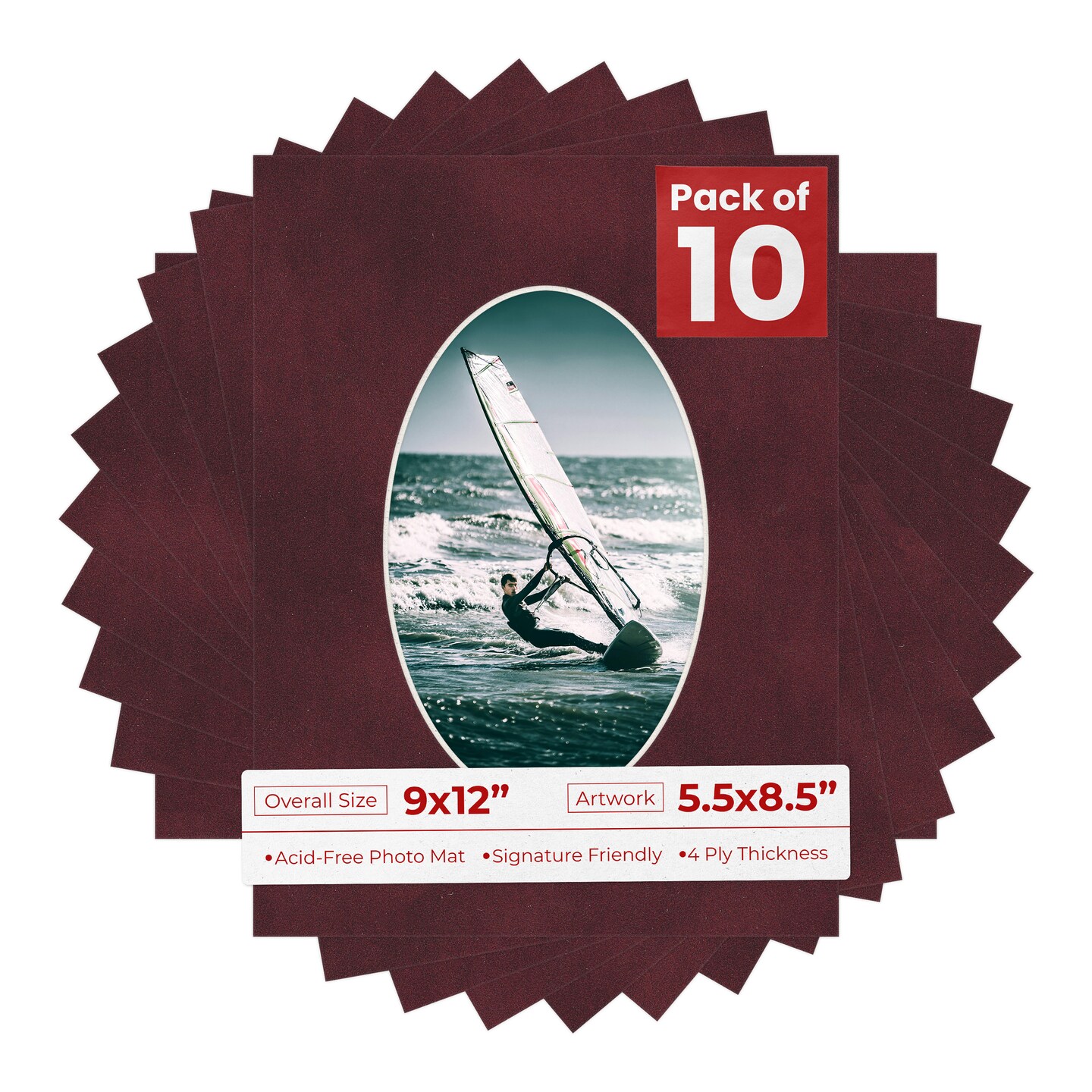 Dark Red Suede Mat Board for 9x12 Frames - Oval Opening for 5.5x8.5 Photos