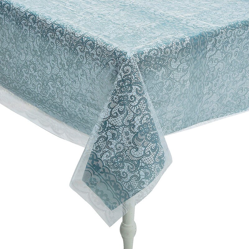 White Lace Printed & Solid Color Rectangle Disposable Plastic Tablecloth Kit 2 Pieces