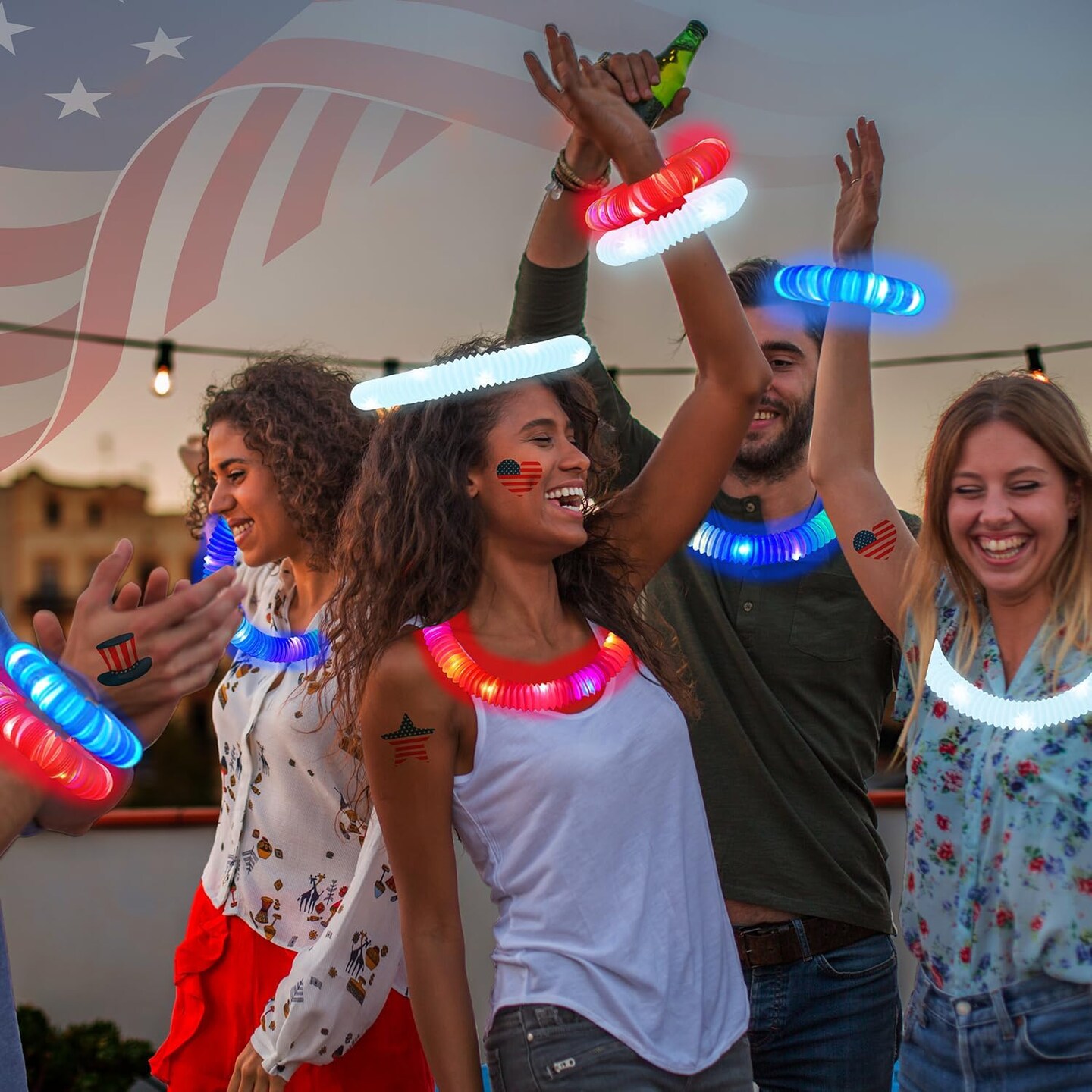4th of July Memorial Day Red White Blue Glow Sticks 12 PCS,Light up Bracelets Necklaces Accessories for Kids,Fourth of July Party Favor Supplies Decorations,Parade Toy Stuff for Patriotic Independence