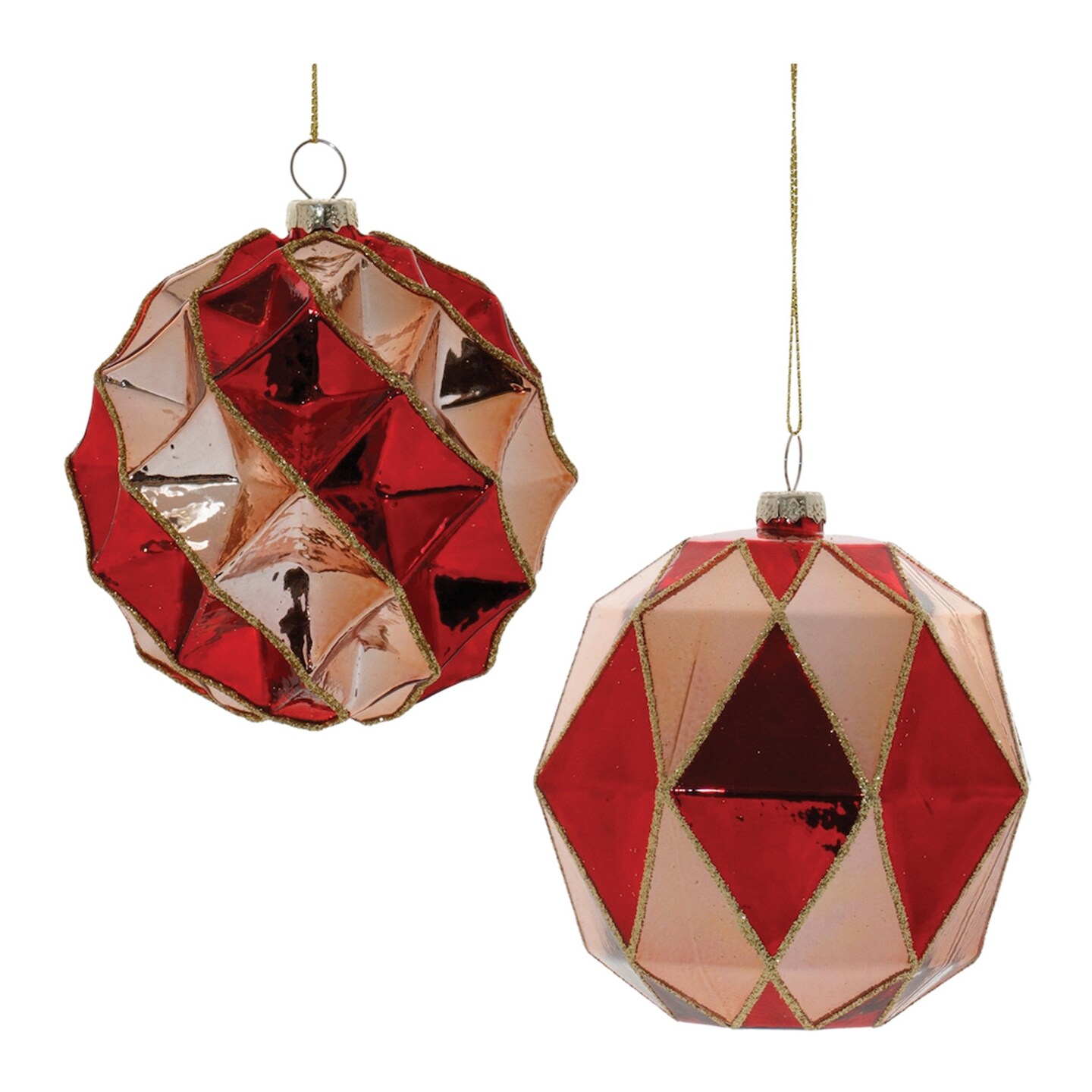 Melrose Harlequin Glass Christmas Ball Ornaments - 5&#x22; (127mm) - Red and Gold - 6ct