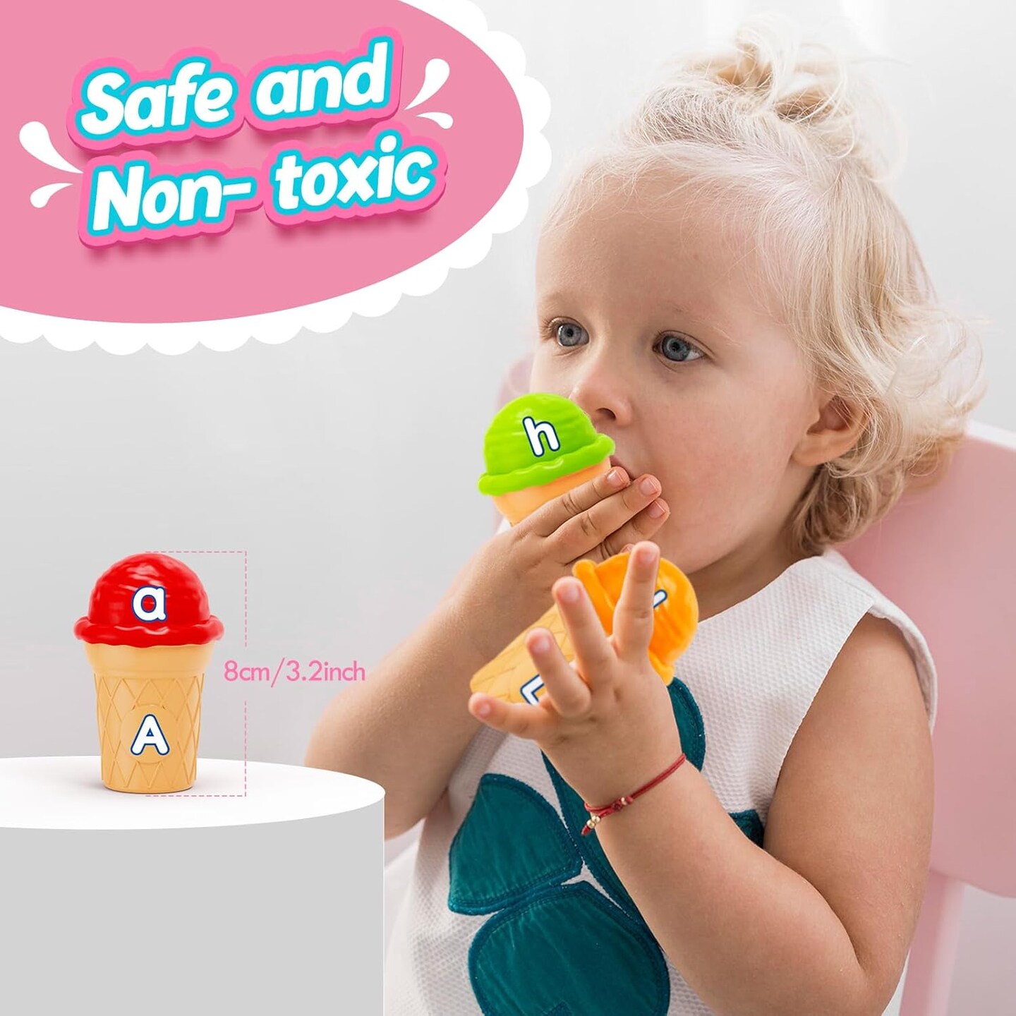 Ice Cream Alphabet Learning Toys,Color Sorting Matching Letter Game for Toddlers,Stacking Montessori Preschool Kindergarten Learning Activities,Educational ABC Fine Motor Skills Toys