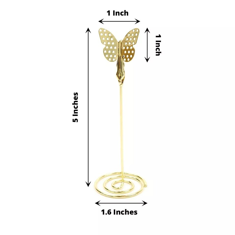 5 Gold 5&#x22; Metal Table Number Sign Holder Stands Butterfly PLACE CARD Clips Party