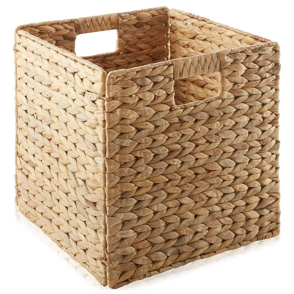 Set of 4 Hyacinth Storage Cubes, 12x12 Wicker Basket Bins for Shelves, Natural
