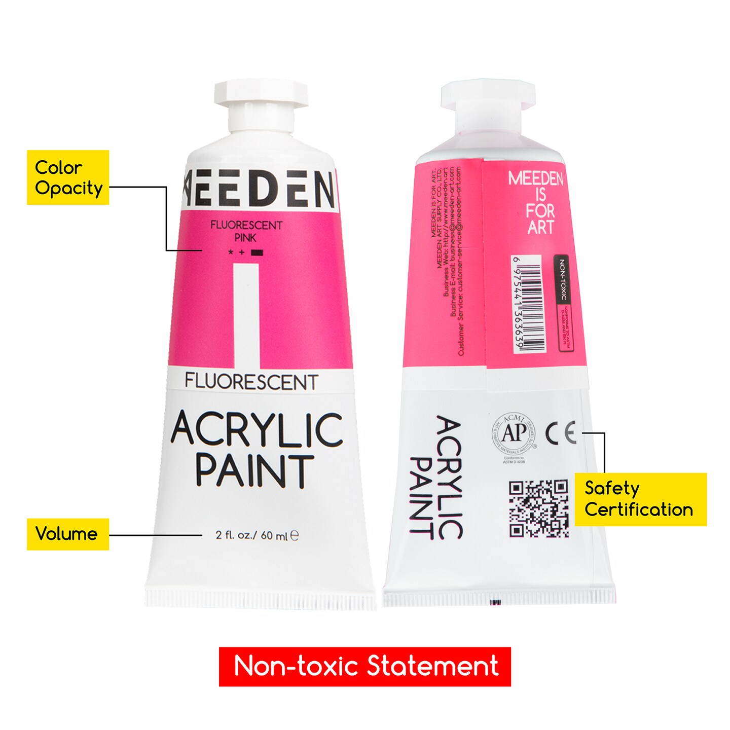 MEEDEN Fluorescent Acrylic Paint, 6 Colors Acrylic Paint Set, 60 ml/2 oz Pro Tubes, Rich Pigments Non-Toxic Neon Paint, Art &#x26; Craft Paints for Artists, Adults &#x26; Beginners