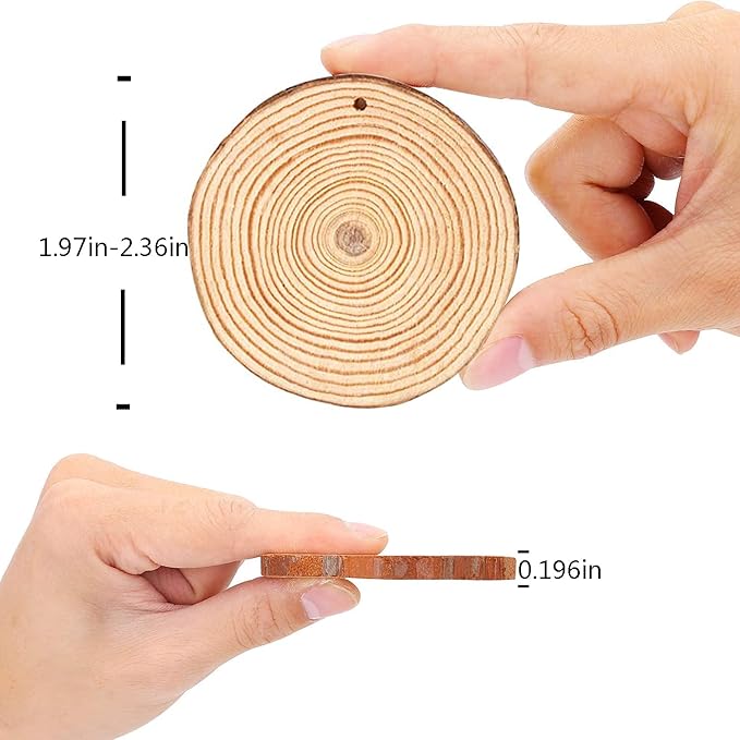 Unfinished DIY Crafts Predrilled with Hole Round Wooden Circles for Arts Rustic Wood Slices Christmas Ornaments Decor