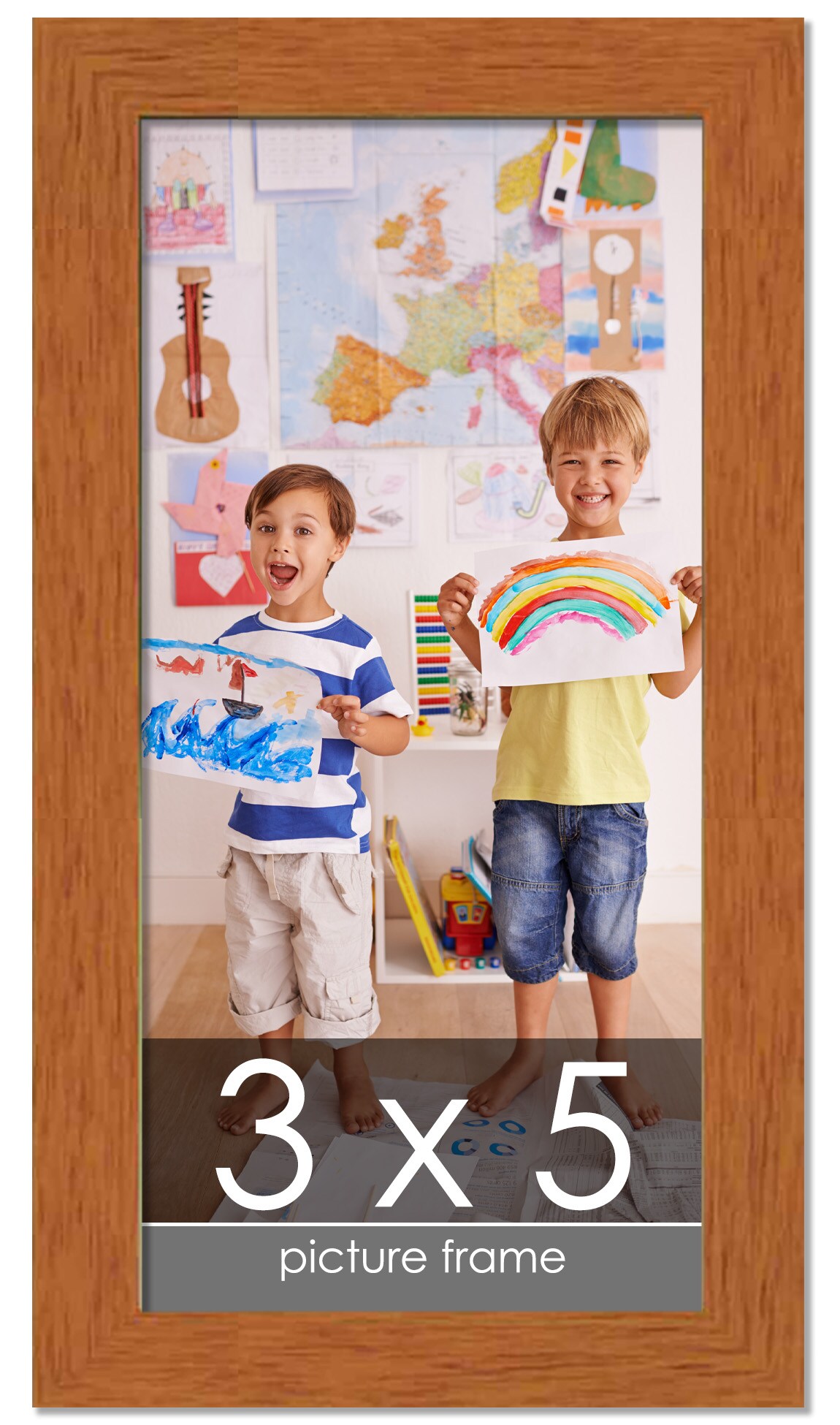 Photo Size Slim Profile Brown Frame - UV Acrylic, Foam Board Backing, Hanging Hardware