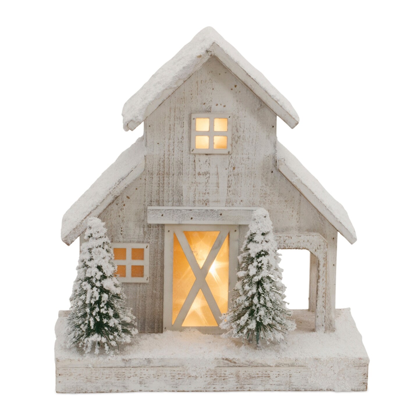 Melrose LED Lighted Flocked Winter Barn Christmas Decoration - 12.75&#x22; - White
