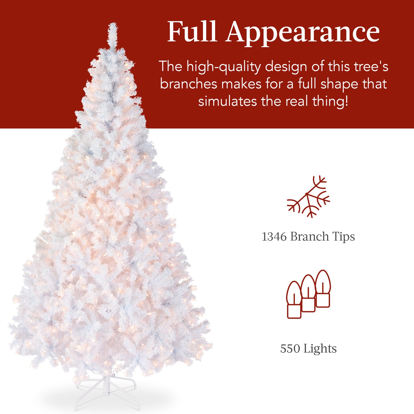 Best Choice Products Pre-Lit White Christmas Pine Tree w/ Flocked Branches, Warm-White Lights