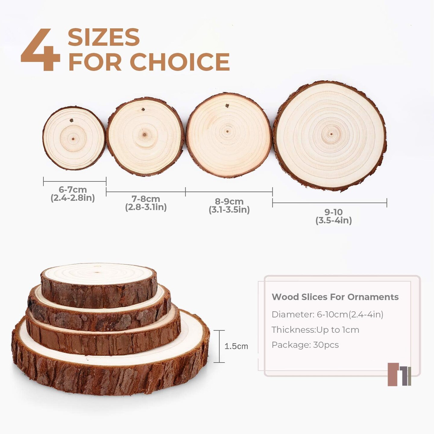 Wood Slices 30 Pcs 2.4-2.8 Inch Natural Wood Rounds Wooden Circles for Crafts Christmas Ornaments Unfinished Wood Kit with Predrilled Hole for DIY Arts Painting Centerpieces (2.4-2.8 inch)