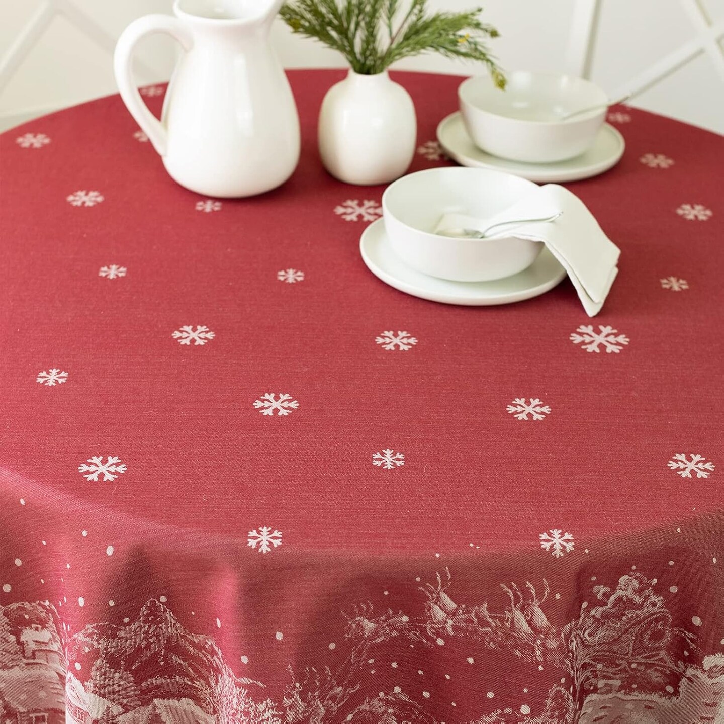 Engineered Jacquard Heavyweight Fabric Table Cloth, Holiday, Winter, and Christmas Tablecloth (Christmas Story, 70&#x22; Round)