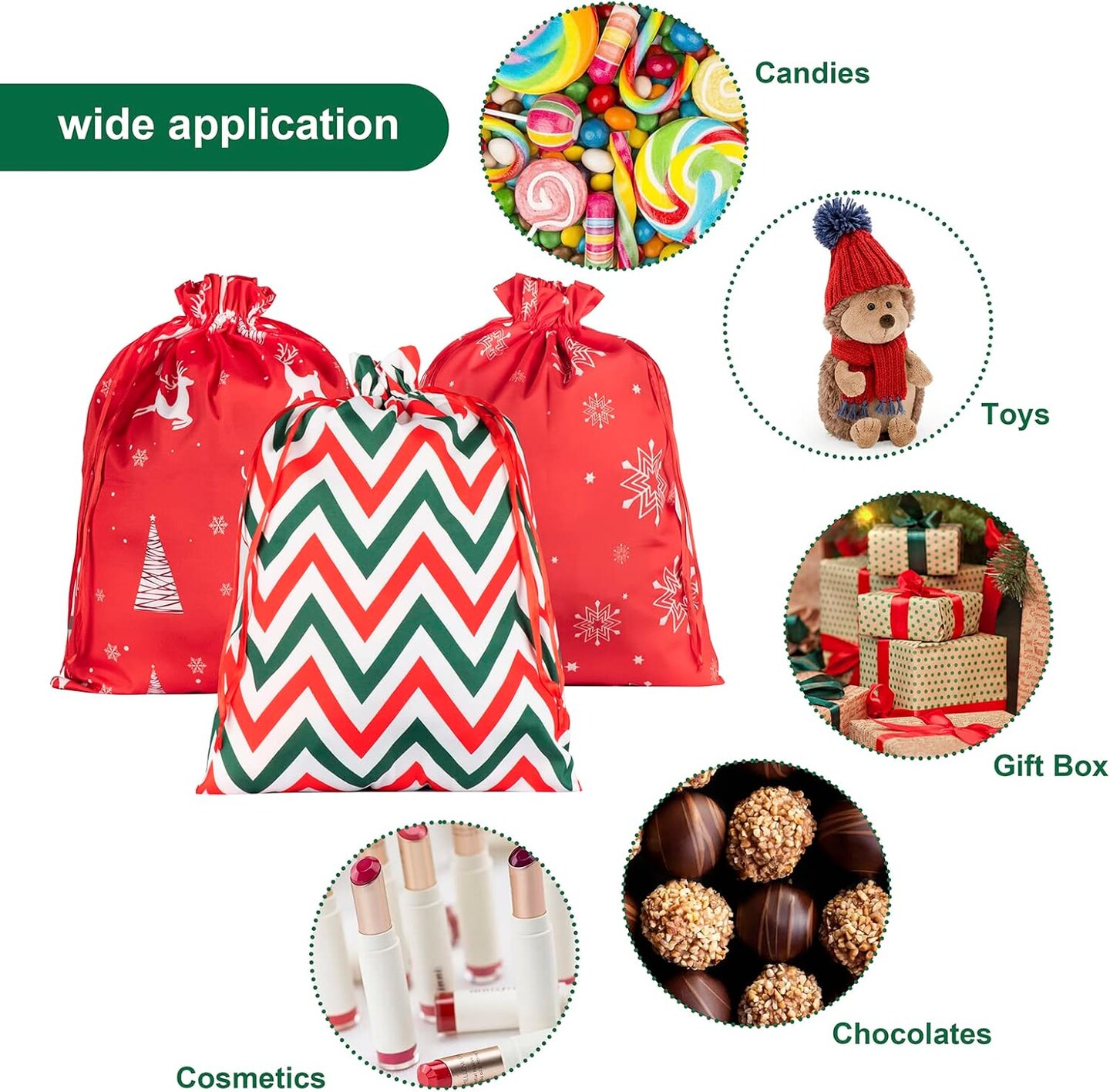 3 Pack 20x16 inches Christmas Big Cotton Gift Bags With Drawstrings,Reusable Holiday Fabric gift bags,Christmas Giant Gift Bags Large Present Bags for Xmas Presents Party Favor