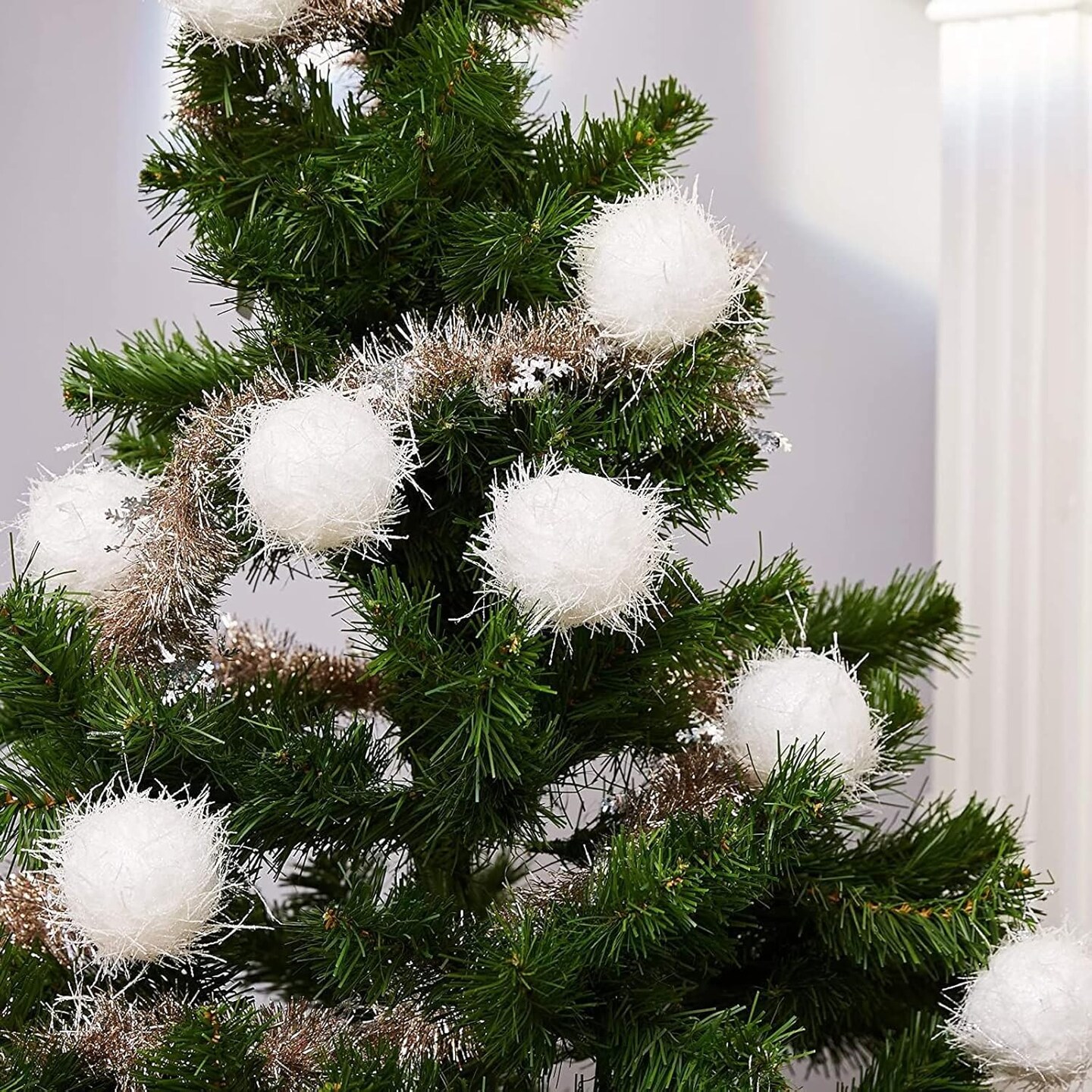 Christmas Tree Ornaments Large, White Sparkly Snow Glitter Balls (2.7 in, 12 Pack)