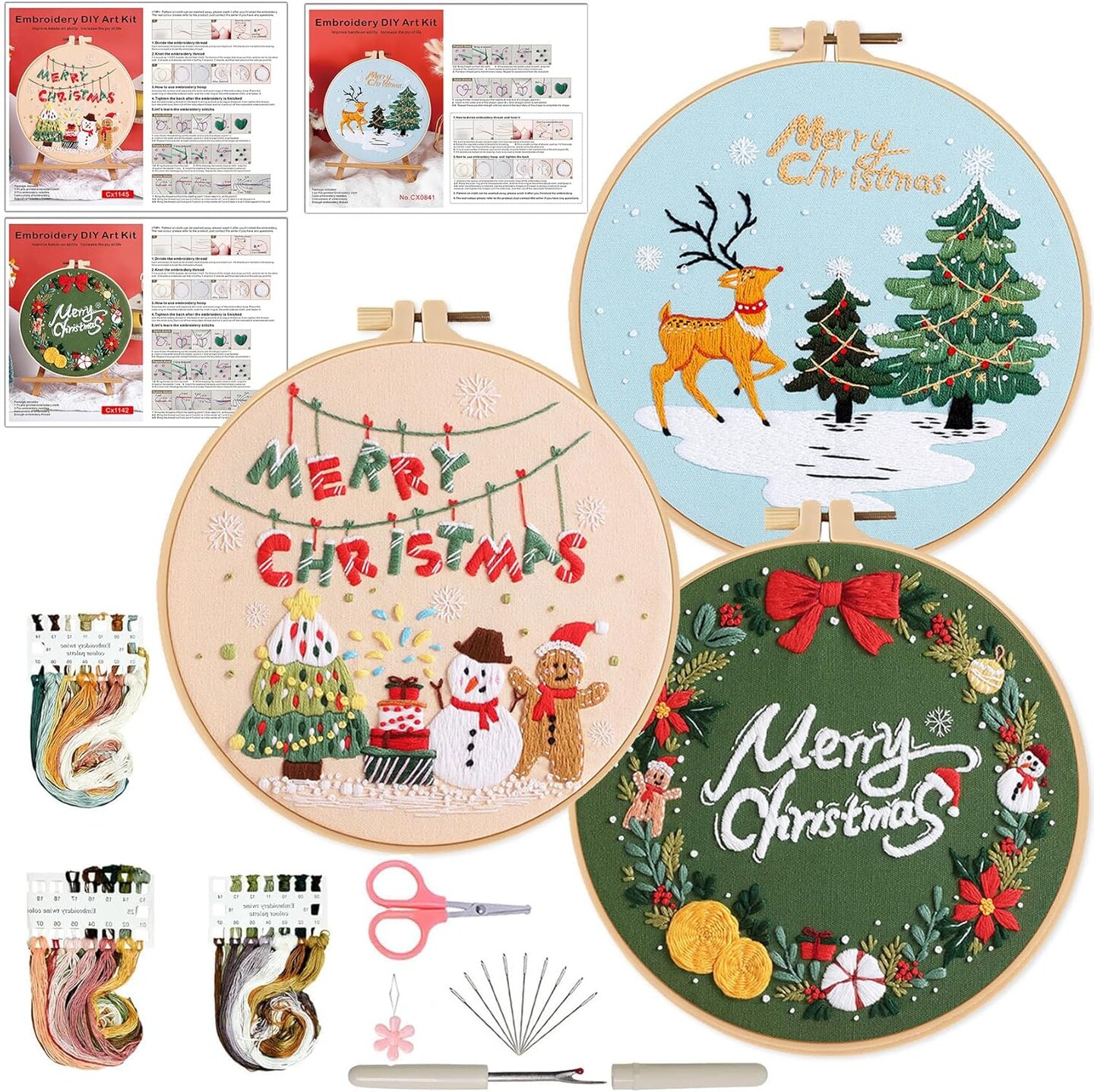 Christmas Embroidery Kit Beginners Adult Needlepoint Cross Stitch Kits,Merry Christmas Hand Crafts