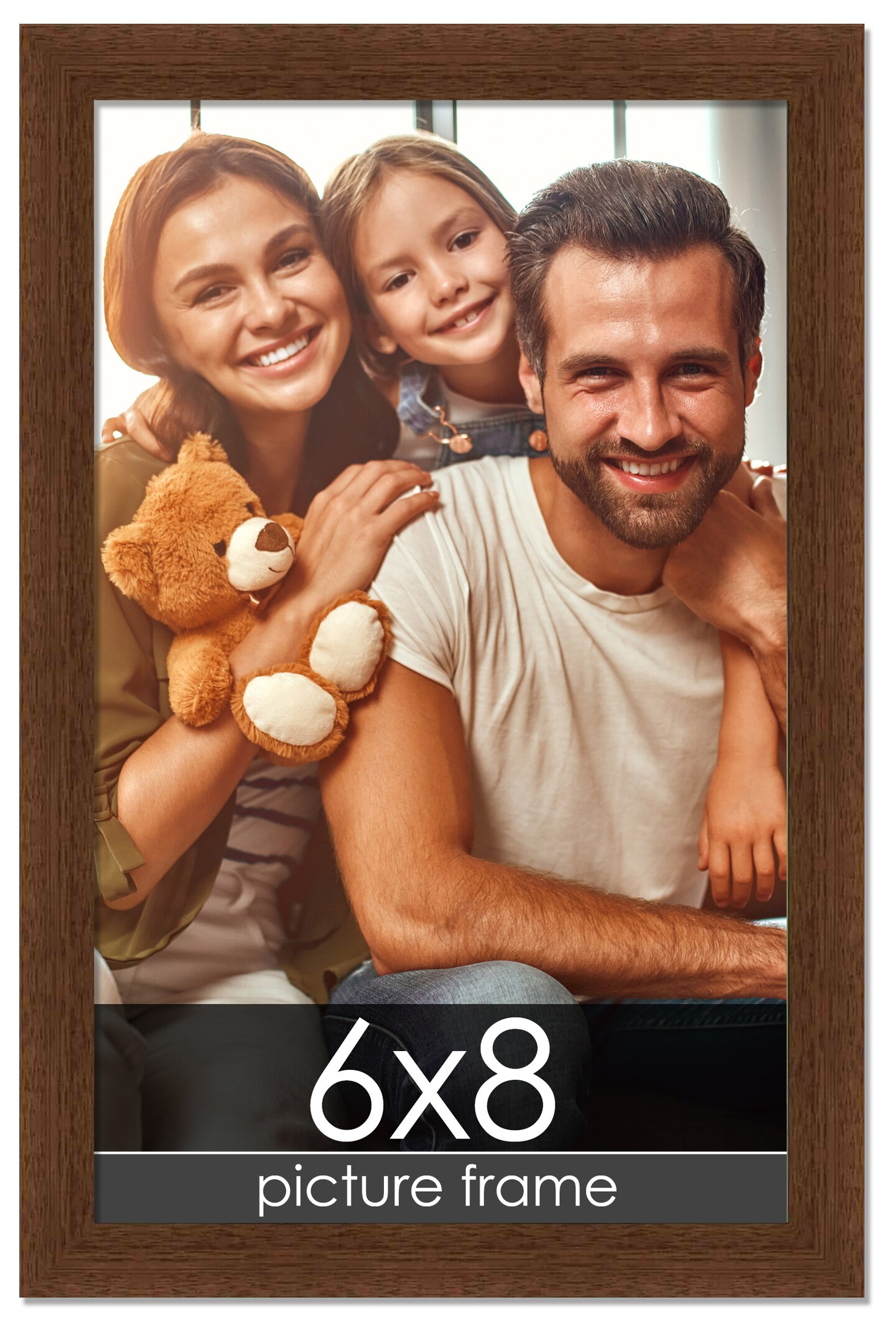 Photo Size Simple Brown Picture Frame - UV Acrylic, Foam Board Backing, Hanging Hardware