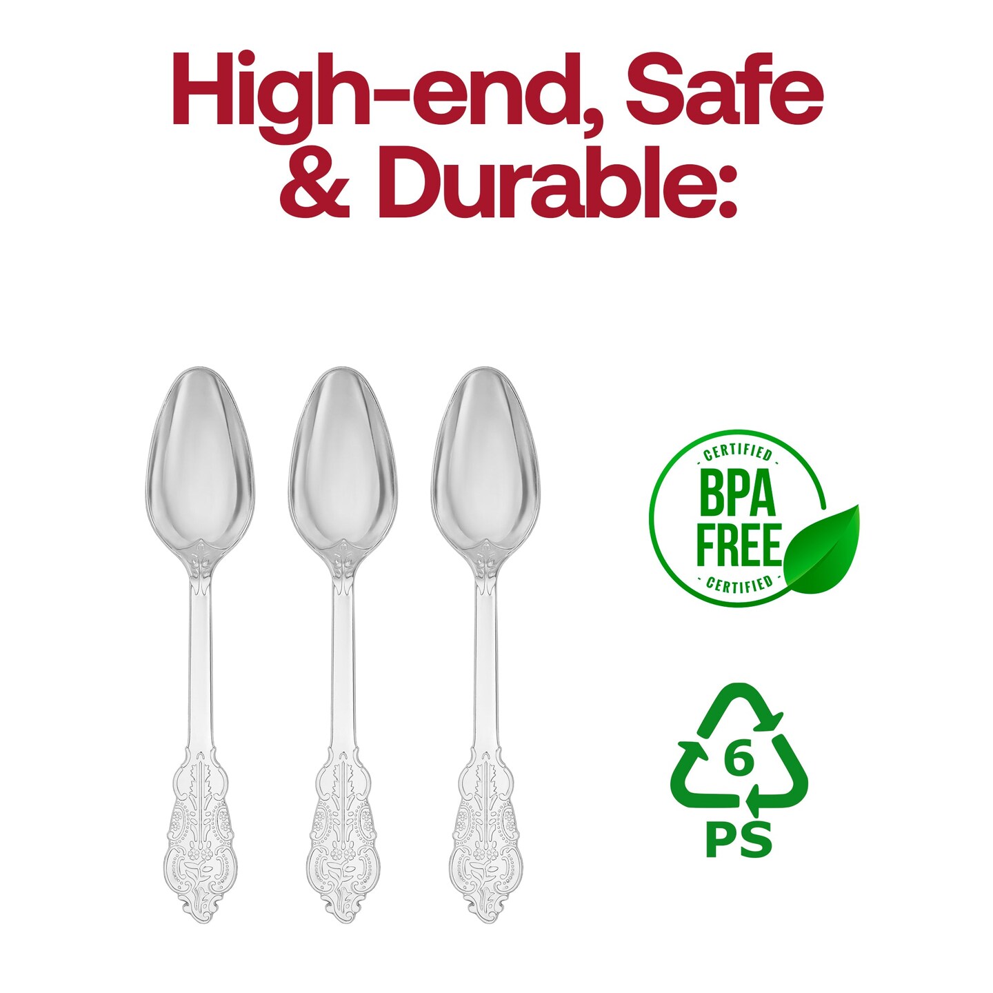 Shiny Baroque Silver Plastic Spoons (600 Spoons)