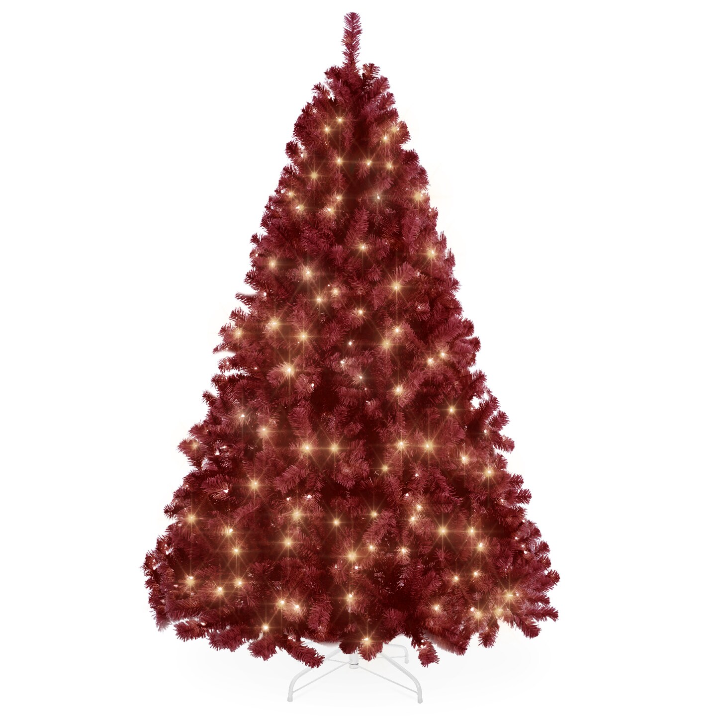 Best Choice Products 4.5ft Pre-Lit Burgundy Christmas Tree, Artificial Holiday Decoration w/ 175 Lights