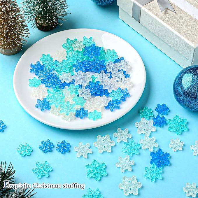 Mini Snowflakes for Crafts Small Resin Snowflakes Snow Shaped Christmas Ornaments for DIY Crafts Xmas Tree Home Decor, 3 Sizes(White, Blue, Light Green)