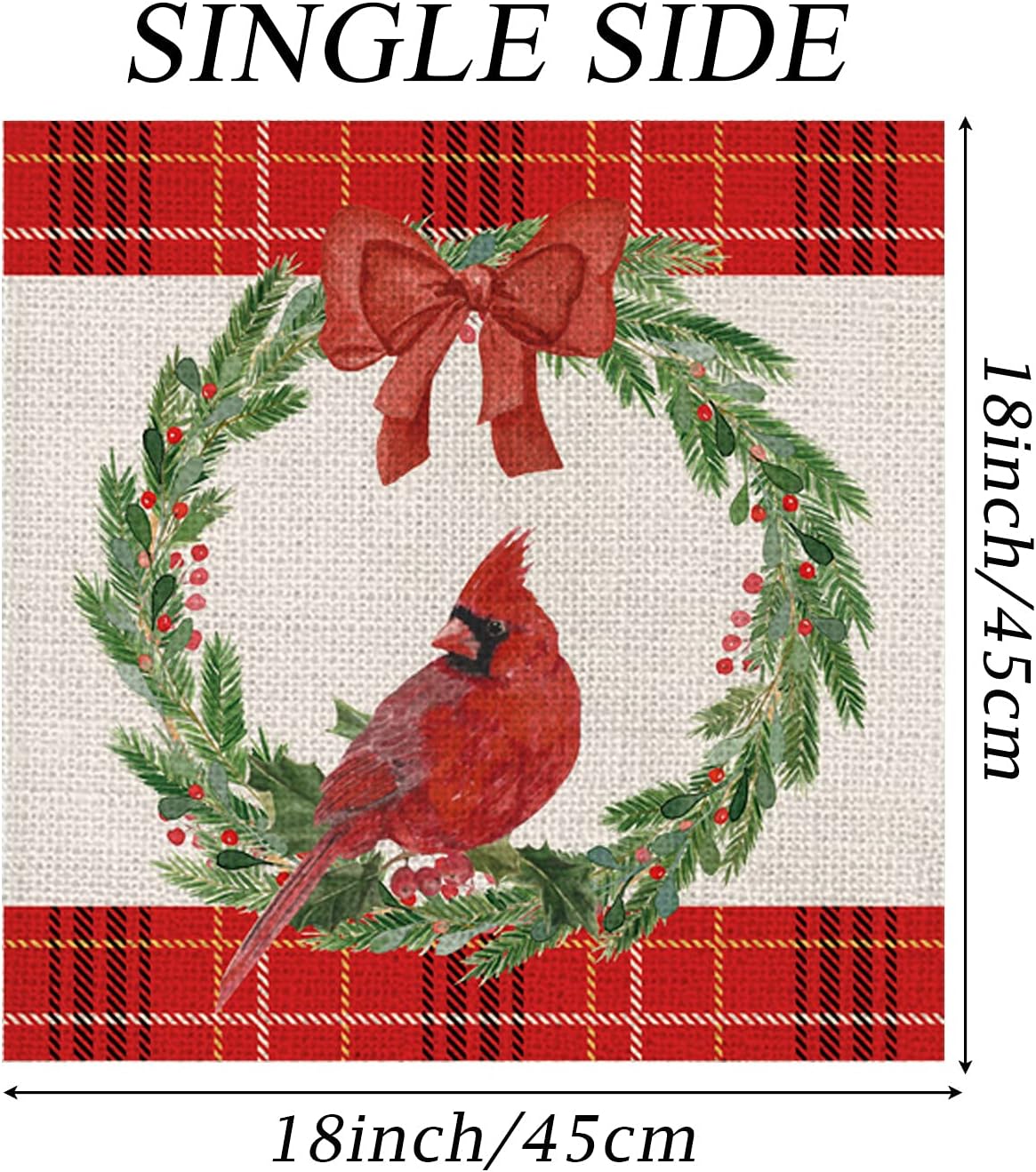 Christmas Pillow Covers 18 x 18 Inch Set of 4 Christmas Cardinal Red Buffalo Check Farmhouse Throw Pillowcase Party Decorations Winter Home Decor Case for Sofa Couch