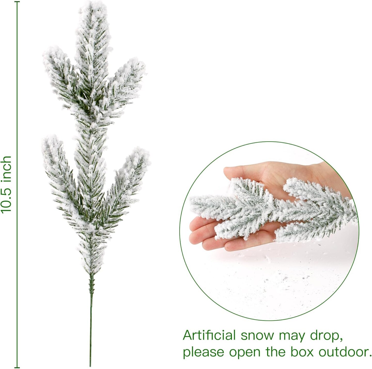 15 Pcs Snow Frosted Artificial Pine Branches Christmas Snowy Pine Needles Fake Greenery Pine Spray Picks for DIY Crafts Garland Wreath Xmas Embellishing Home Holiday Decoration