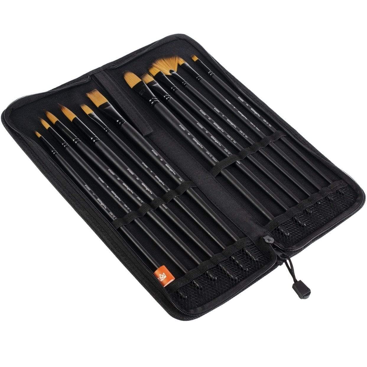 KINGART® Oil & Acrylic Long Handle Brush Set, Synthetic Blend, 12 PC & Case