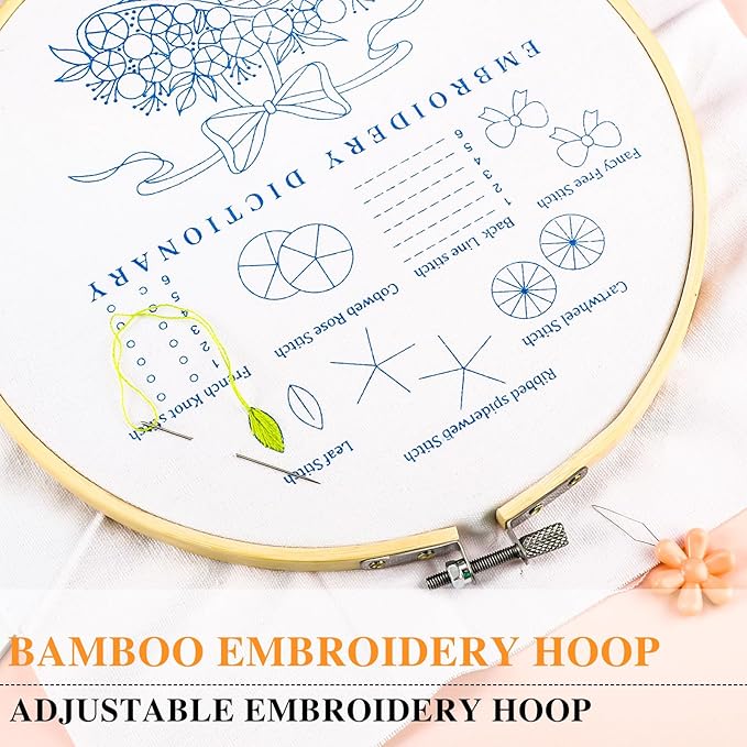 4 Set Christmas Patterns, Adjustable Embroidery Hoop, Includes Threads, Needles, Scissors, for Adults