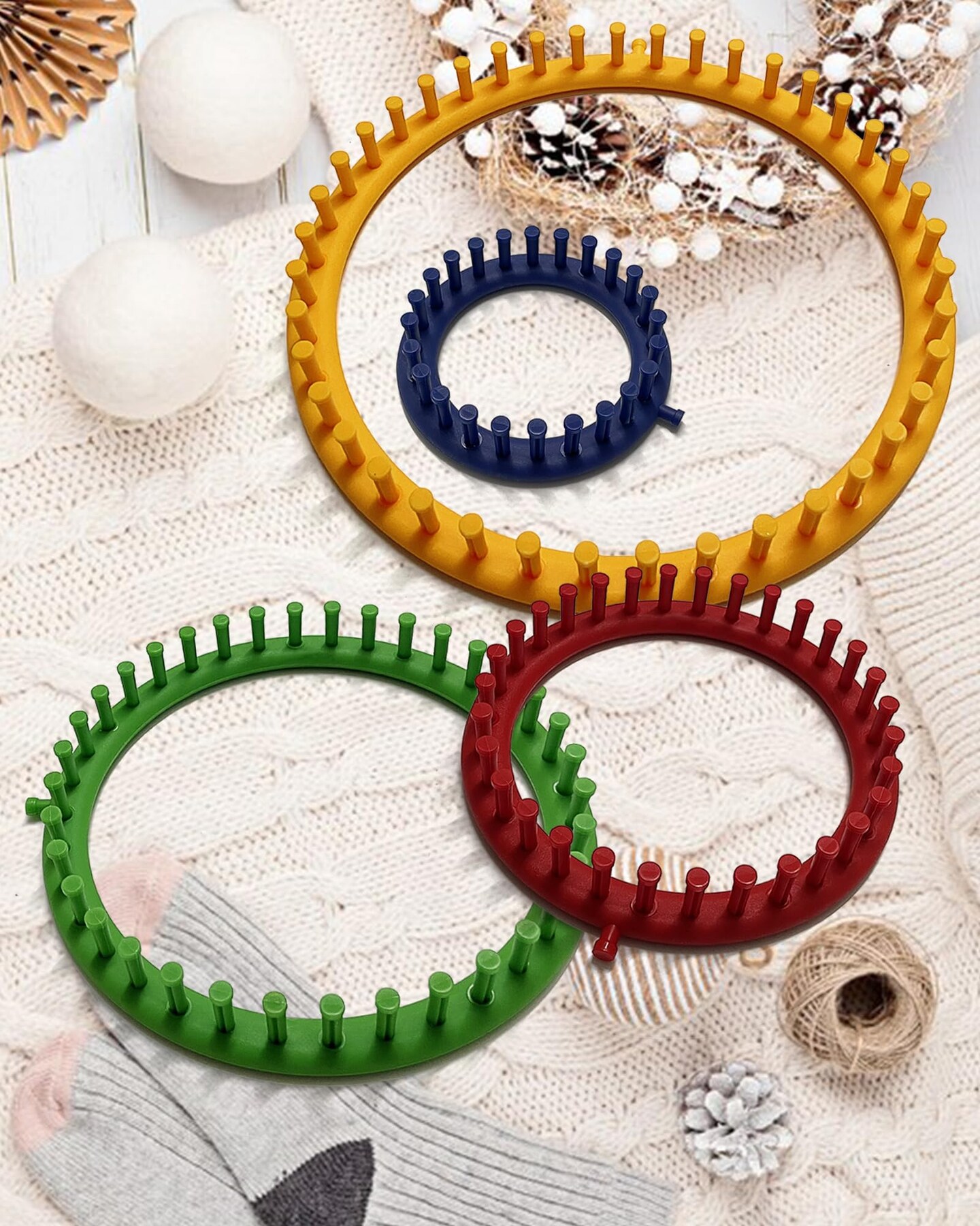 UCDRMA Loom Knitting Kit with Yarn, 23PCS Round Knitting Loom Kit for Beginners Including Instructions and Pom Pom Maker, Easy & Quick Hat Knitting Loom Set/Scarf Loom Knitting Set for Family