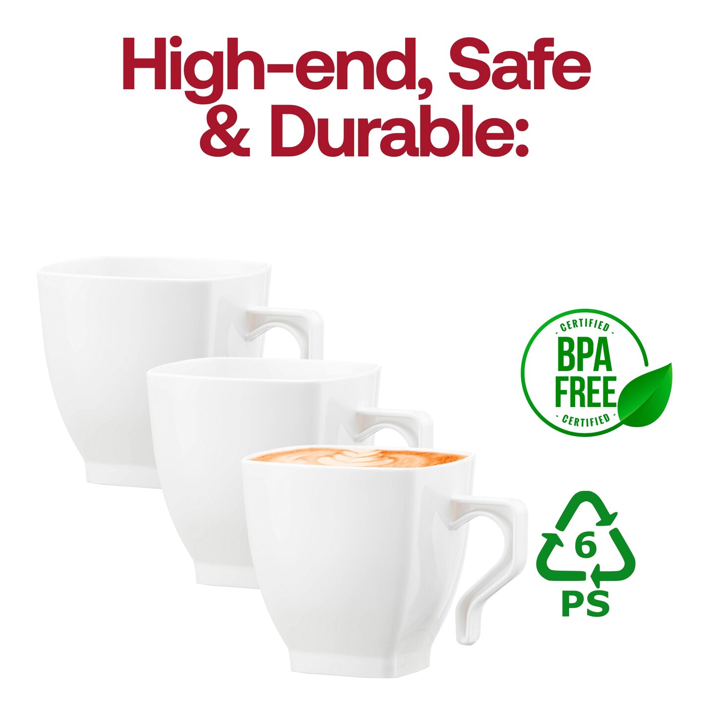 White Square Plastic Coffee Mugs - 8 oz. (192 Mugs)
