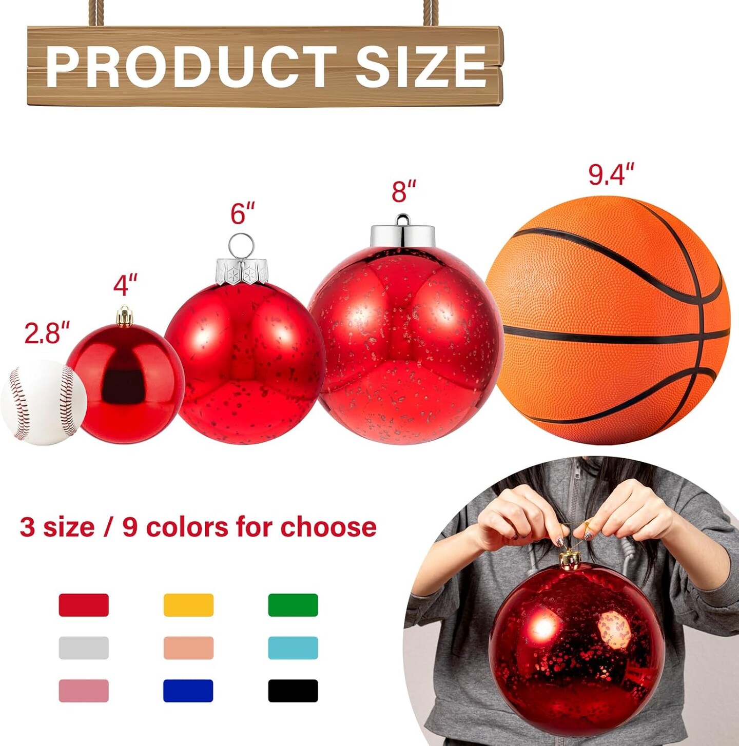 Large Christmas Ornaments Christmas Ball Ornaments Red Giant Shatterproof Christmas Ornaments Mercury Ball Christmas Tree Ornaments for Holiday Party(Red, 8.0&#x22; (1pcs))
