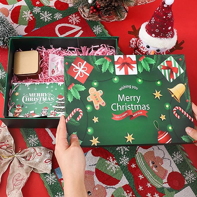 Green Christmas Gift Boxes with Lids, 10.63x8.27x4.13(270x210x105 mm) Large Empty Gift Boxes for Presents, Luxury Sturdy Foldable Cardboard Box for Gifts, Christmas Party Favor Supplies (Pack of 1)
