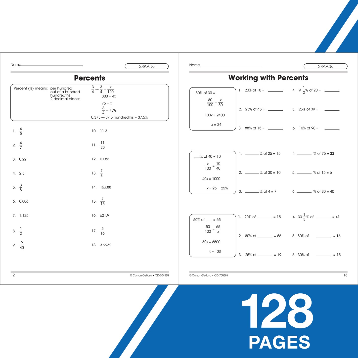 Carson Dellosa The 100+ Series: Grade 6 and Up Pre-Algebra Workbook, Fractions, Decimals, Algebra Expressions, Grades 6-8 Middle School Math Workbook, Pre Algebra Classroom or Homeschool Curriculum