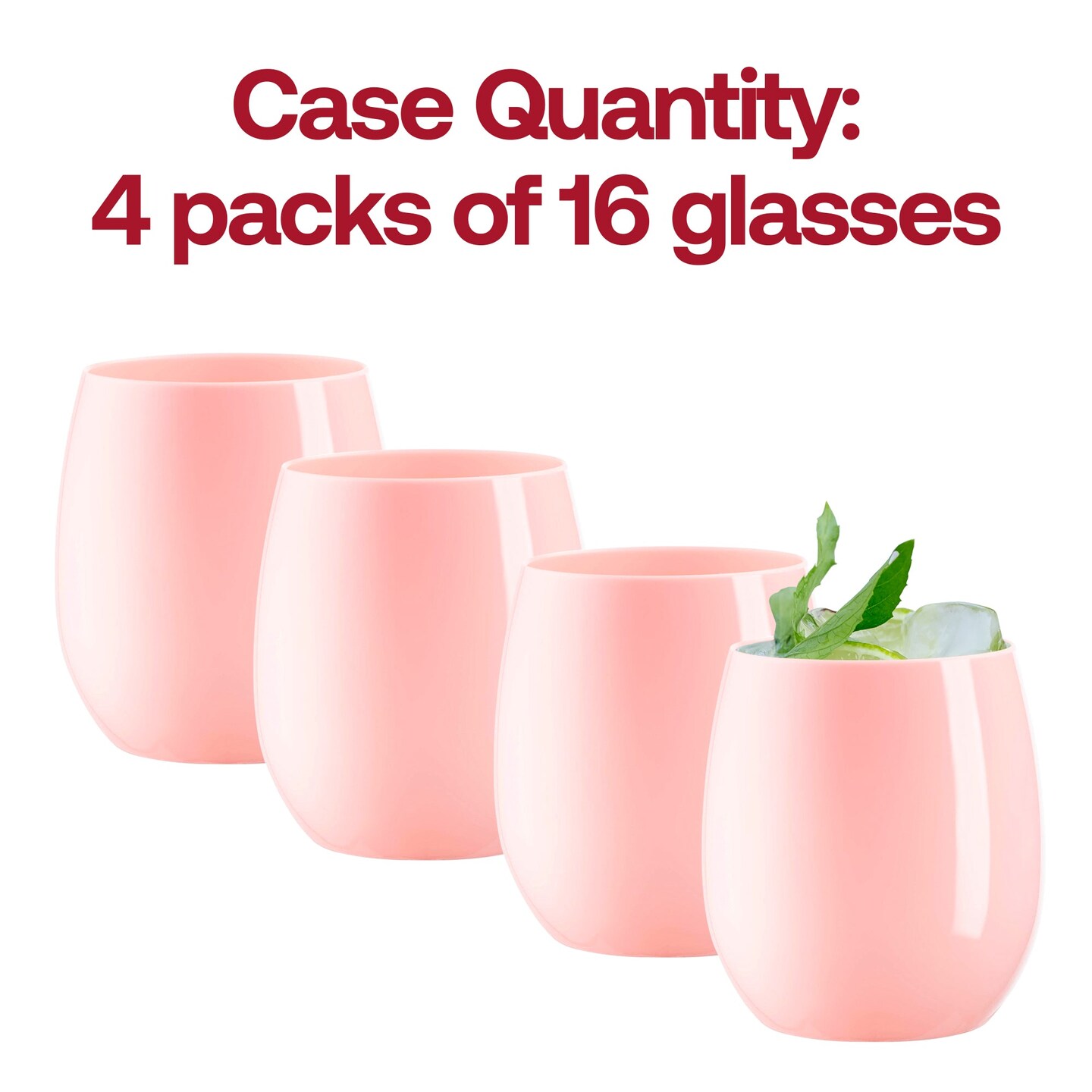Solid Pink Elegant Stemless Plastic Wine Glasses - 12 oz. (64 Glasses)