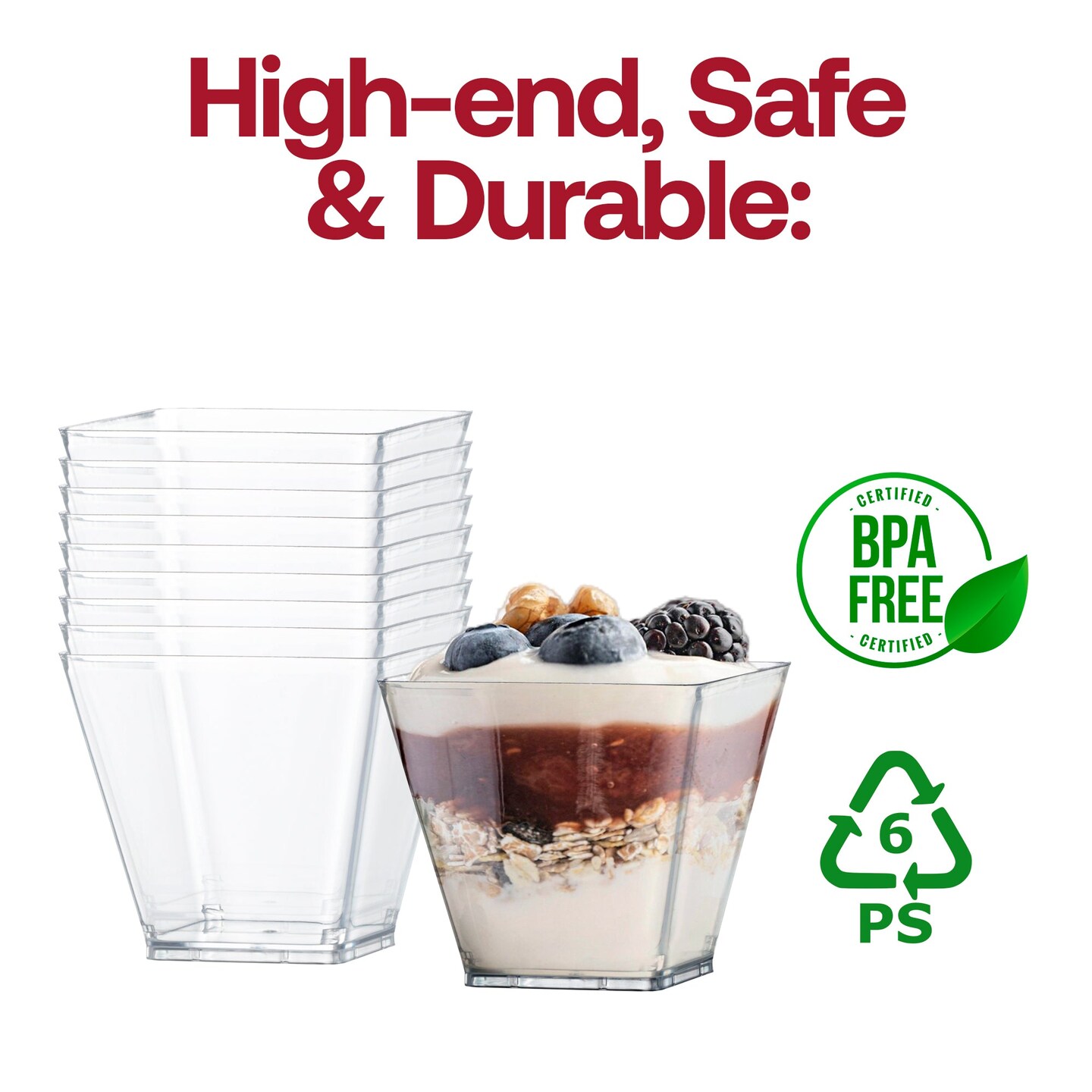 Clear Square Disposable Plastic Mini Cups with Lids - 3.5 oz. (288 Cups)
