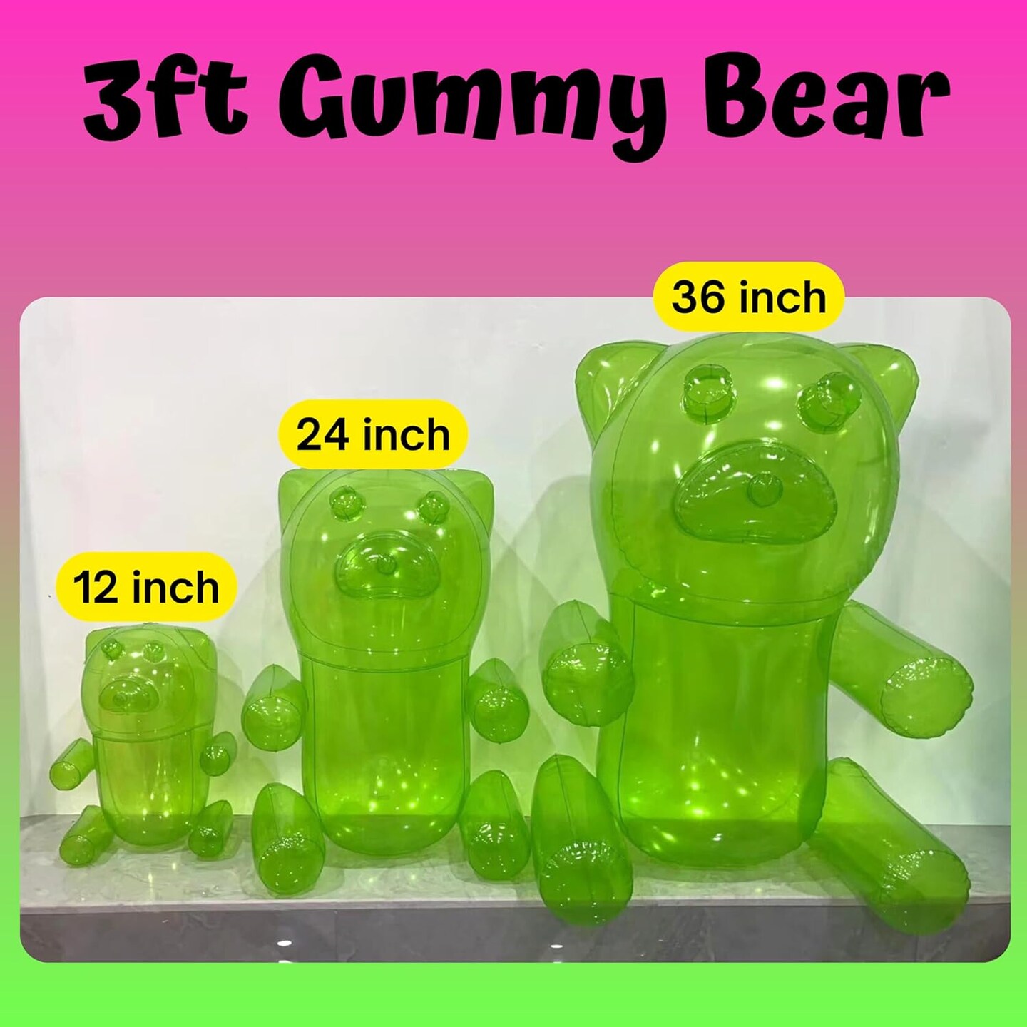 4E&#x27;s Novelty 2 Pack Inflatable Gummy Bears - 36&#x27;&#x27; Large Fun Gummy Bear Party Decorations, Colorful Gummy Bear Decor, Perfect Gummy Bear Party Favors