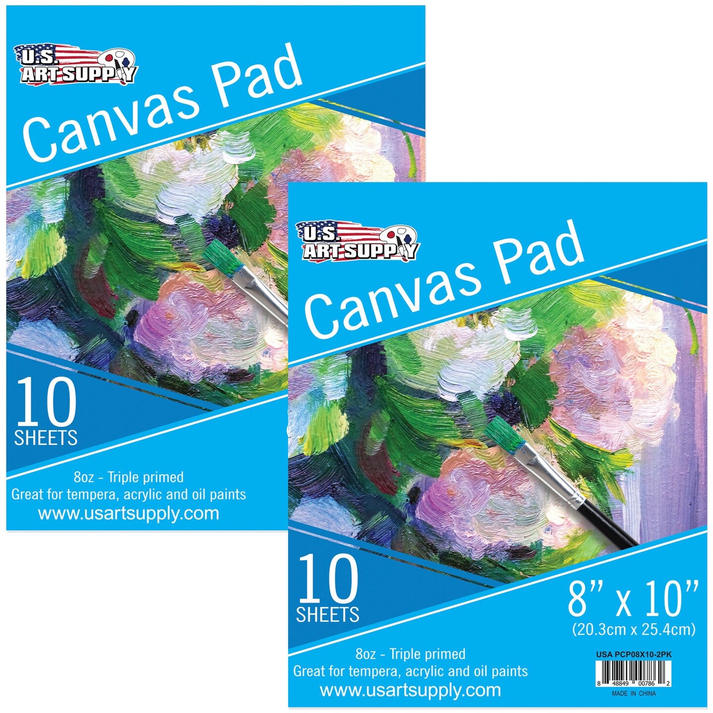 8&#x22; x 10&#x22; 10-Sheet 8-Ounce Triple Primed Acid-Free Canvas Paper Pad (Pack of 2 Pads), Canvas Paper for Acrylic Painting