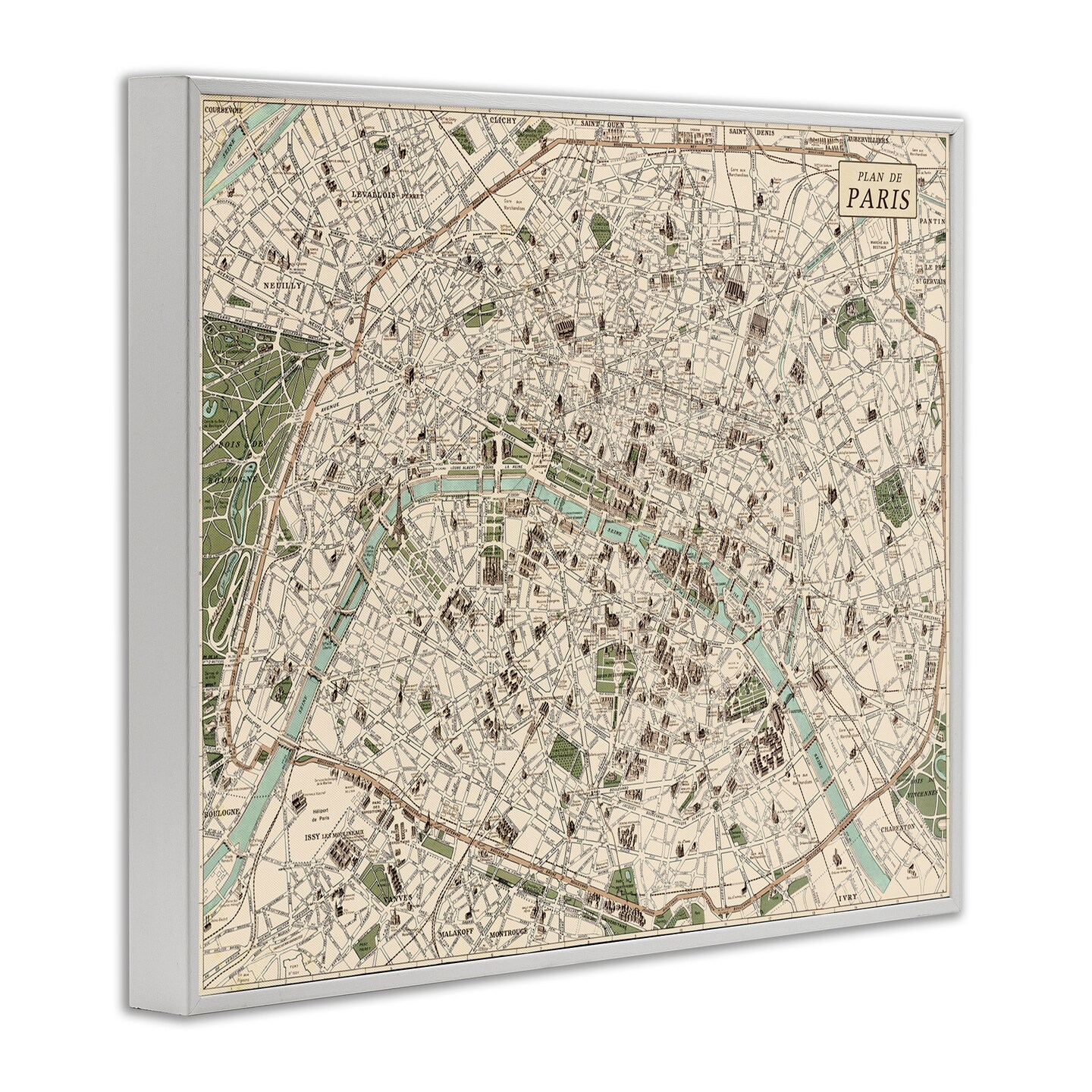 Stupell Industries Vintage Map of Paris Framed Giclee Design by Phillipa Katz