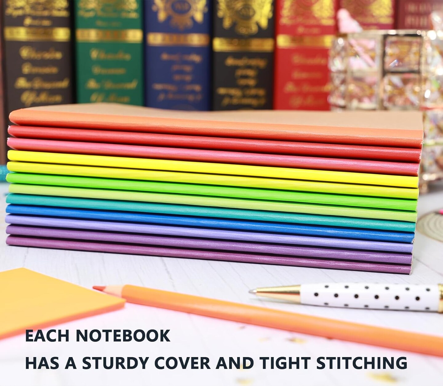 12 Pack A5 Notebooks Bulk, Kraft Cover Lined Blank College Ruled Travel Journals with 12 Colors Rainbow Spines For Women Students, 60 Pages, 8.3&#x201D;x 5.5&#x201D;, for Home, Office or School Supplies