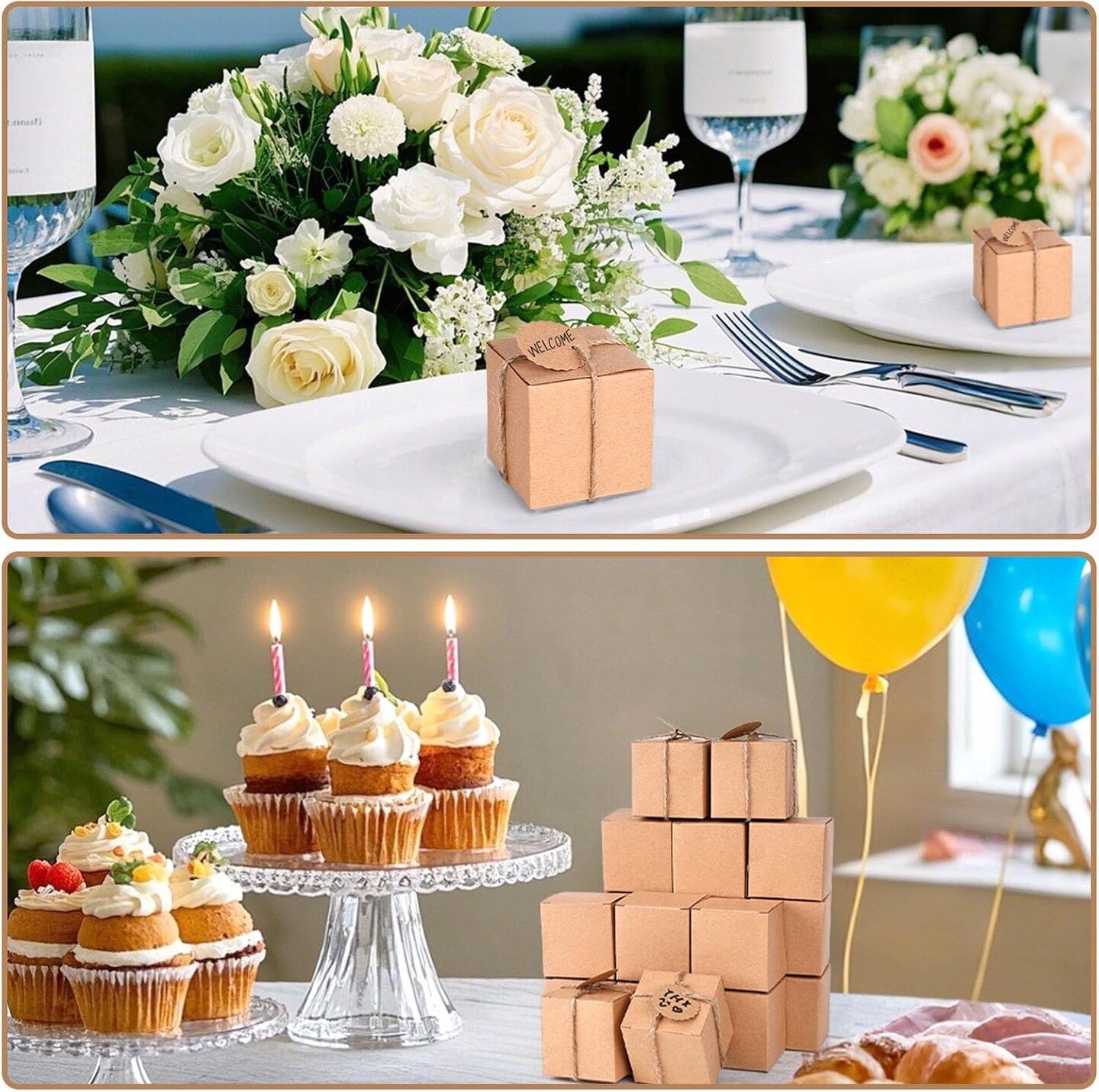 50PCS Gift Boxes, Kraft Paper Favor Boxes with DIY Tags for Wedding Bridal Shower Birthday Party